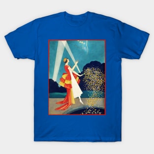 A woman next to stars over a pond T-Shirt